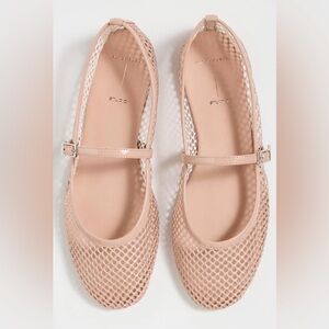 Black Suede Studio Mika Mesh Fishnet Blush Pink Nude Mary Jane Ballet Flat sz 9